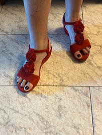 Sandalo donna in camoscio rosso n.41