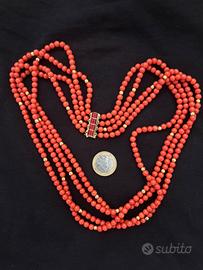 Collana Corallo rosso vintage 4 Fili