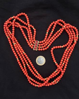 Collana Corallo rosso vintage 4 Fili
