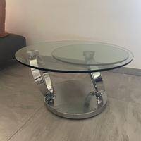 Tavolino girevole in vetro ed acciao a 2 livelli