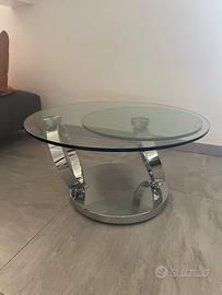 Tavolino girevole in vetro ed acciao a 2 livelli