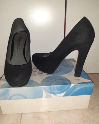 Decollete camoscio nero tacco 12