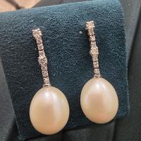 Orecchini Oro Bianco 18 Kt, Perle Diamanti Pavè