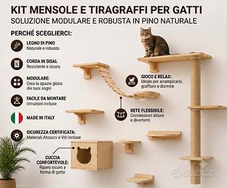 KIT PARETE ATTREZZATA E TIRAGRAFFI PER GATTI
