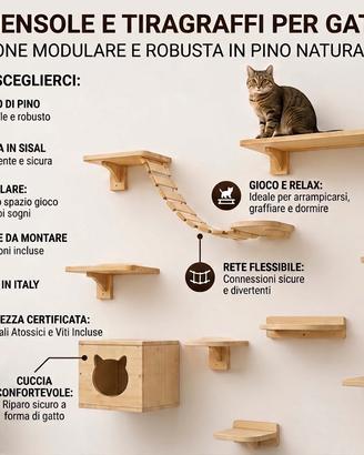 KIT PARETE ATTREZZATA E TIRAGRAFFI PER GATTI