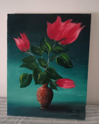  Dipinto Olio su Tela Fiori Gianni Rossetti 1979
