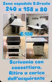 scrivania con cassettiera 240x158x80