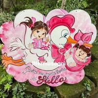 Fiocco nascita dipinto in legno, cicogna portafort