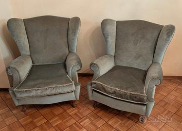 Poltrone verdi vintage stile bergère