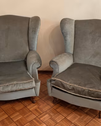 Poltrone verdi vintage stile bergère