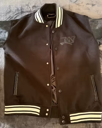 Giacca varsity in lana e pelle con logo sul retro