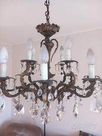 Lampadario vintage bronzo pendenti in cristallo