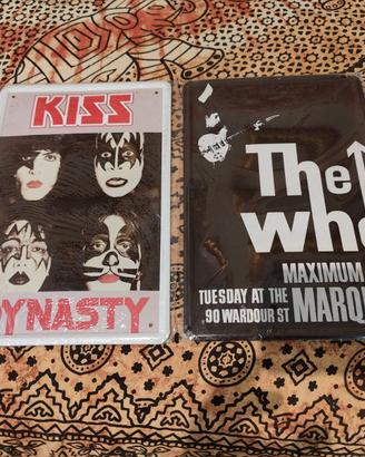 Set 5 Targhe Metallo Rock/Metal - Kiss, Ac/Dc