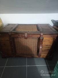 Baule cassapanca contenitore legno vimini vintage