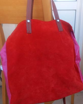 Borsa Maliparmi  in vera pelle rossa e fuxia