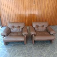 2 poltrone Coronado B&B Topia Scarpa pelle marrone