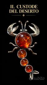 Vintage spilla argento e ambra scorpione gioiello