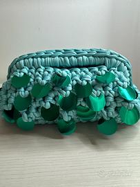 Clutch molla 19 cm turchese con paillettes