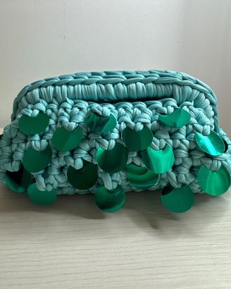 Clutch molla 19 cm turchese con paillettes