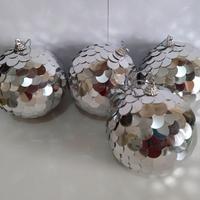 4 Palline di Natale 10cm argento effetto specchio