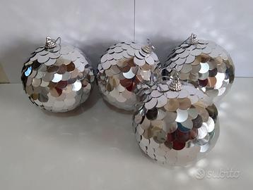 4 Palline di Natale 10cm argento effetto specchio