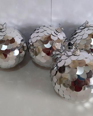 4 Palline di Natale 10cm argento effetto specchio