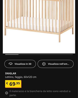 Culla Ikea Sniglar con paracolpi Len e materasso