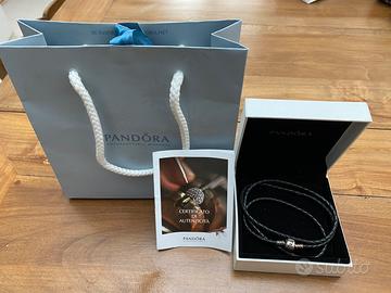 Bracciale Pandora Uomo Pelle Nero Nuovo Full Set