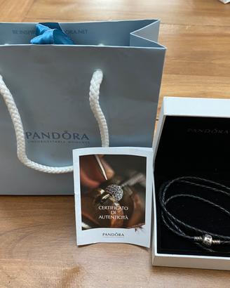 Bracciale Pandora Uomo Pelle Nero Nuovo Full Set