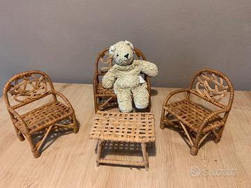 Salottino bambole in vimini vintage