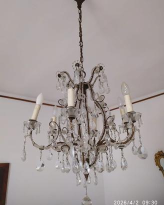 Lampadario Vintage a Gabbia in Cristallo
