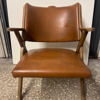 Poltrona vintage legno e pelle Dal Vera anni 50