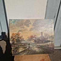 Dipinto olio su tela Casette innevate