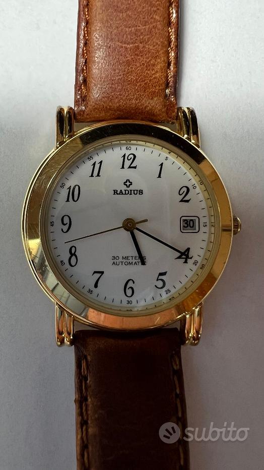 Montre Bracelet Femme Radius Quartz Vintage - Boîtier Et Bracelet Acier Doré, Cadran Noir - Années 80, Neuf Avec étiquettes