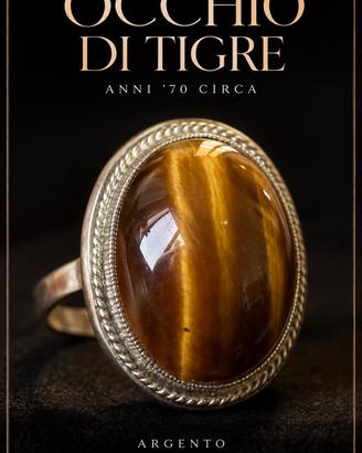 Vintage anello argento massiccio occhio di tigre