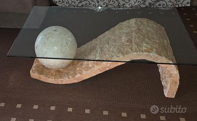 Tavolino da salotto in Travertino e Vetro – Design