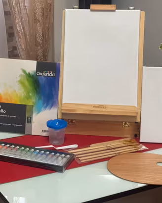 Set pittura completo cavaletto in legno accessori