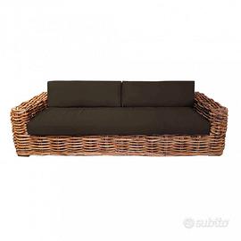 Divano da Esterno 3 Posti Rattan Naturale Cuscini