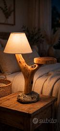 Lampada da comodino in legno d'ulivo -Fatta a mano