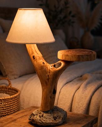 Lampada da comodino in legno d'ulivo -Fatta a mano