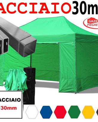 Gazebo 3x4,5 verde pieghevole ACCIAIO laterali