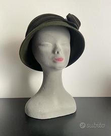 Cappello Cloche Donna Verde Vintage  1960 100%Lana