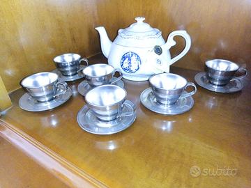 set tegliera in fine porcellanae 6 tazze in peltro