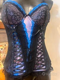 Corsetto bustino pizzo nero/blu tagliaS