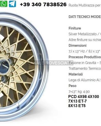 Cerchi TB 7-8 x 13 4x98 4x100 FIAT OPEL BMW VW