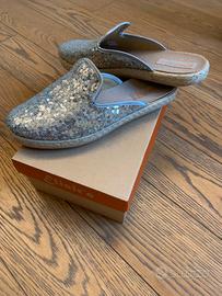 Sandali nuovi firmati sabot argento paiette n 38