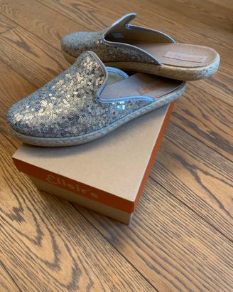 Sandali nuovi firmati sabot argento paiette n 38