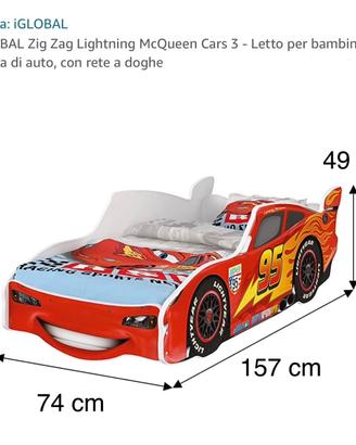 Letto lettino Cars bambino rosso Saetta Cars