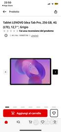 Tablet NUOVO Lenovo idea tab pro 256 GB 4G LTE 12