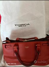 Borsa tosca blu, colore mattone, con manici usurat